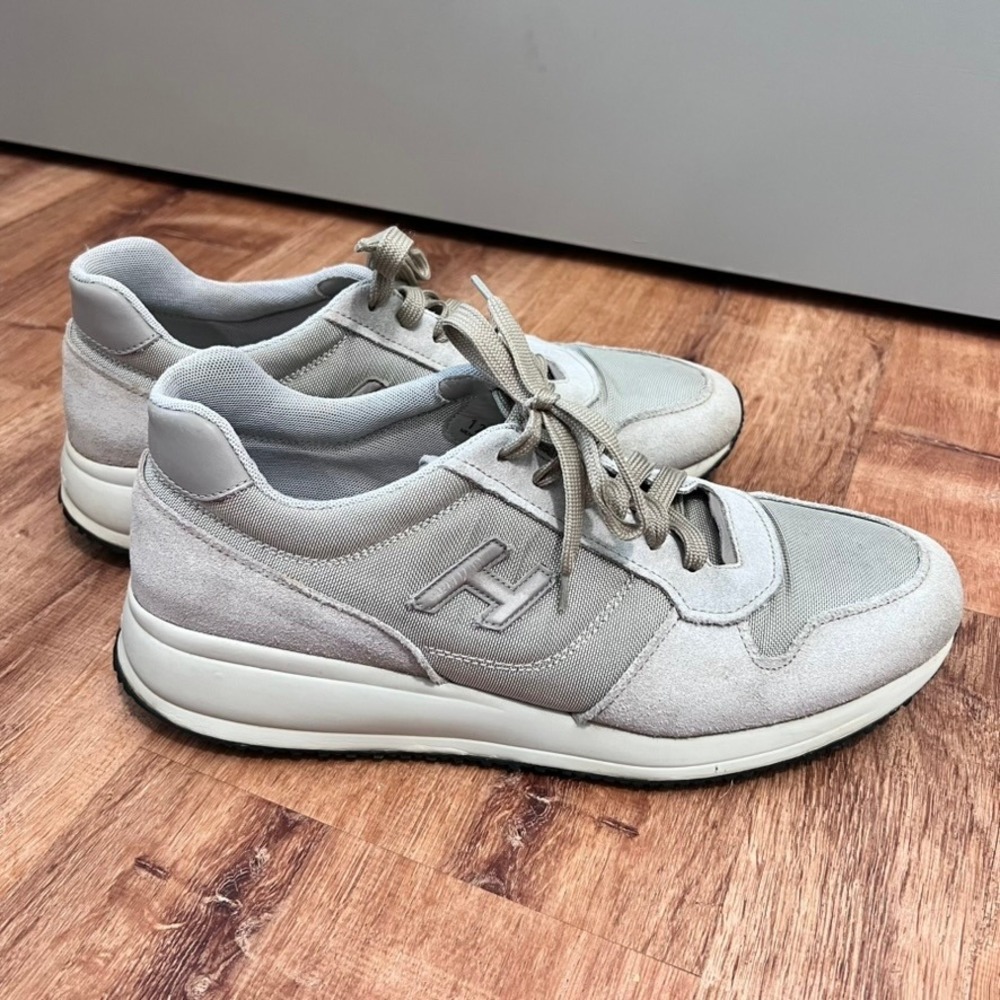 Hogan Low Top Sneakers Mens 12 Grey Suede Canvas Made in Italy Classic Sports